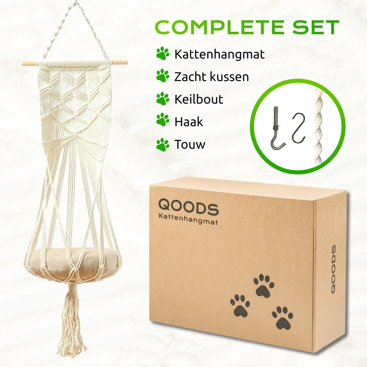 Qoods Kattenhangmat Macramé - Hangende Kattenmand Raam Of Radiator - Kattenbed - Poezenmand 9 Qoods Kattenhangmat Macramé - Hangende Kattenmand Raam Of Radiator - Kattenbed - Poezenmand - Afbeelding 7