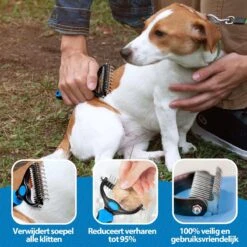 Hoogwaardige 2-Zijdige Hondenkam Hondenborstel Borstel Hond Klittenkam - Ondervacht Kam - Honden Borstel - Honden Kam - Hondenborstel Langharig - Hondenborstel Kortharig - Verwijdert Klitten - Voorkomt Verharing - Blauw - Woodoro -Huisdier Verkoop 1200x1200 530