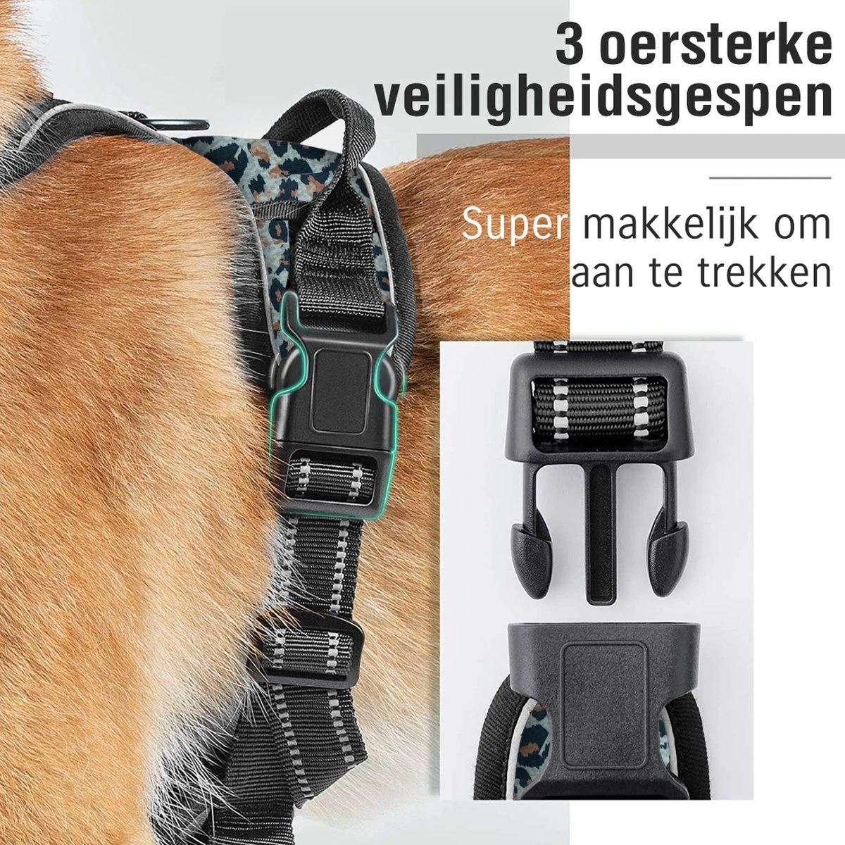 Antitrek Hondentuigje - Middelgrote Honden - Luipaard - Maat M - Borstring - Reflecterend 4 Antitrek Hondentuigje - Middelgrote Honden - Luipaard - Maat M - Borstring - Reflecterend - Afbeelding 2