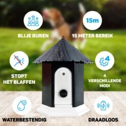 Vulpes Pets® Anti Blaf Apparaat Pro - Anti Blafband Voor Alle Honden - Luxe Hondentrainer - Diervriendelijk & Zonder Schok - Inclusief 9V Batterij - Waterbestendig - Ophangbaar - Instelbare Ultrasone Niveauregeling - 4 Standen -Huisdier Verkoop 1200x1200 770