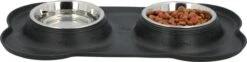 Merkloos Pet Treatment - Voerbakken Voor Huisdier Met Onderlegger - 2 X 170 Milliliter - RVS En Kunststof -Huisdier Verkoop 1200x303 1