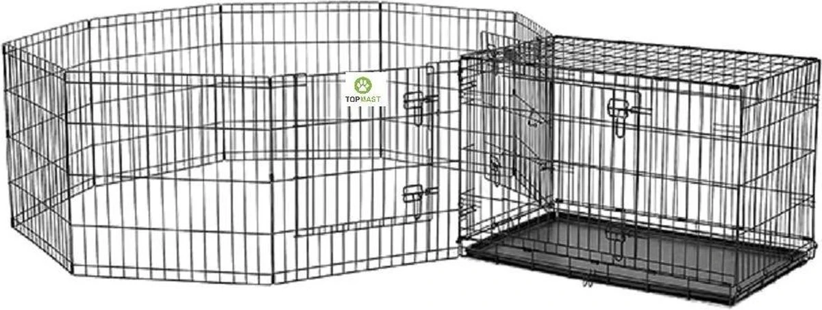 Topmast Puppyren Opvouwbaar XL Zwart Gecoat Metaal. 60 Cm Hoog - 560 Cm Omtrek 3 Topmast Puppyren Opvouwbaar XL Zwart Gecoat Metaal. 60 Cm Hoog - 560 Cm Omtrek