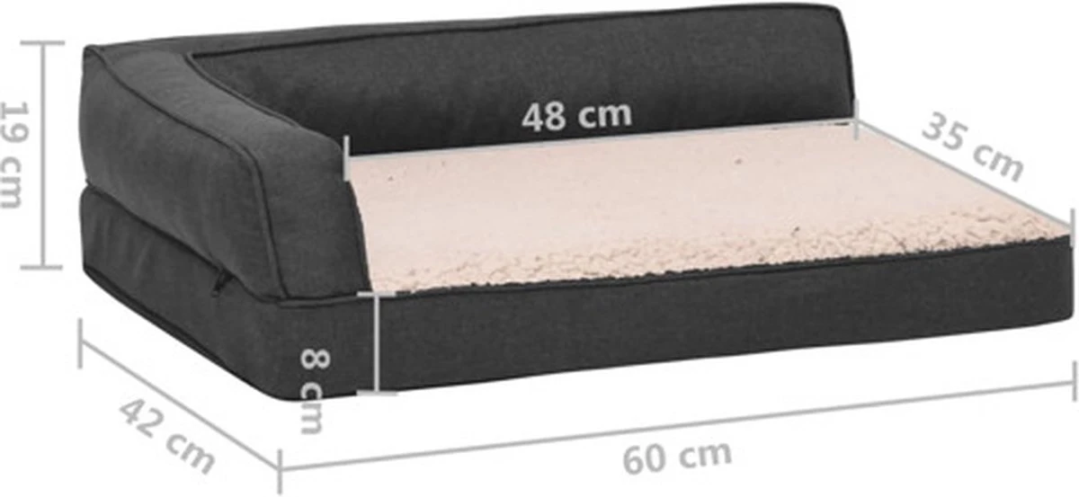 VidaXL Hondenbed Ergonomisch Linnen-look 60x42 Cm Fleece Donkergrijs 7 VidaXL Hondenbed Ergonomisch Linnen-look 60x42 Cm Fleece Donkergrijs - Afbeelding 5