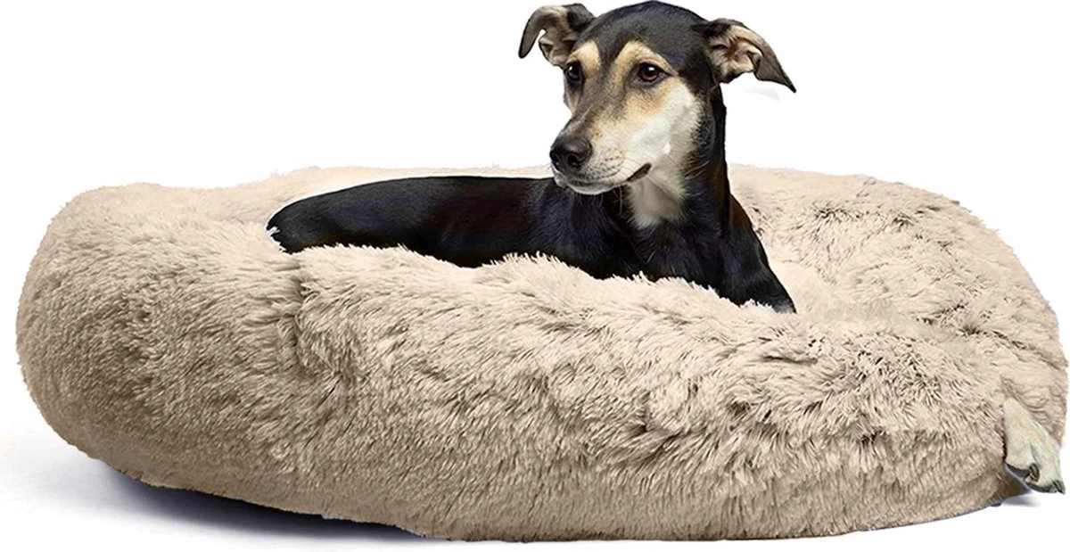 Pet Perfect Donut Hondenmand - 80cm - Fluffy Hondenkussen - Hondenbed - Créme/Bruin 3 Pet Perfect Donut Hondenmand - 80cm - Fluffy Hondenkussen - Hondenbed - Créme/Bruin
