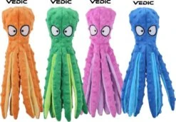 VEDIC® - Octopus Honden Knuffel Set Van 4 - Piepspeelgoed - Geen Vulling - 32CM - Groen/Blauw/Oranje/Roze