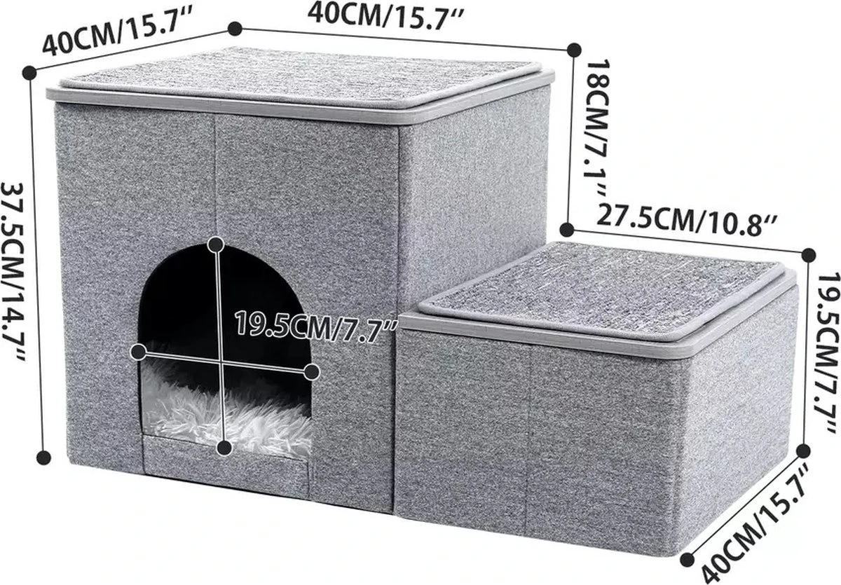 2-in-1 Hondenhuis & Hondentrap - Voor Binnen - Huisdieren Huisje - Hondenmand - Kattenmand - 67.5x40x37.5 Cm - Grijs 4 2-in-1 Hondenhuis & Hondentrap - Voor Binnen - Huisdieren Huisje - Hondenmand - Kattenmand - 67.5x40x37.5 Cm - Grijs - Afbeelding 2