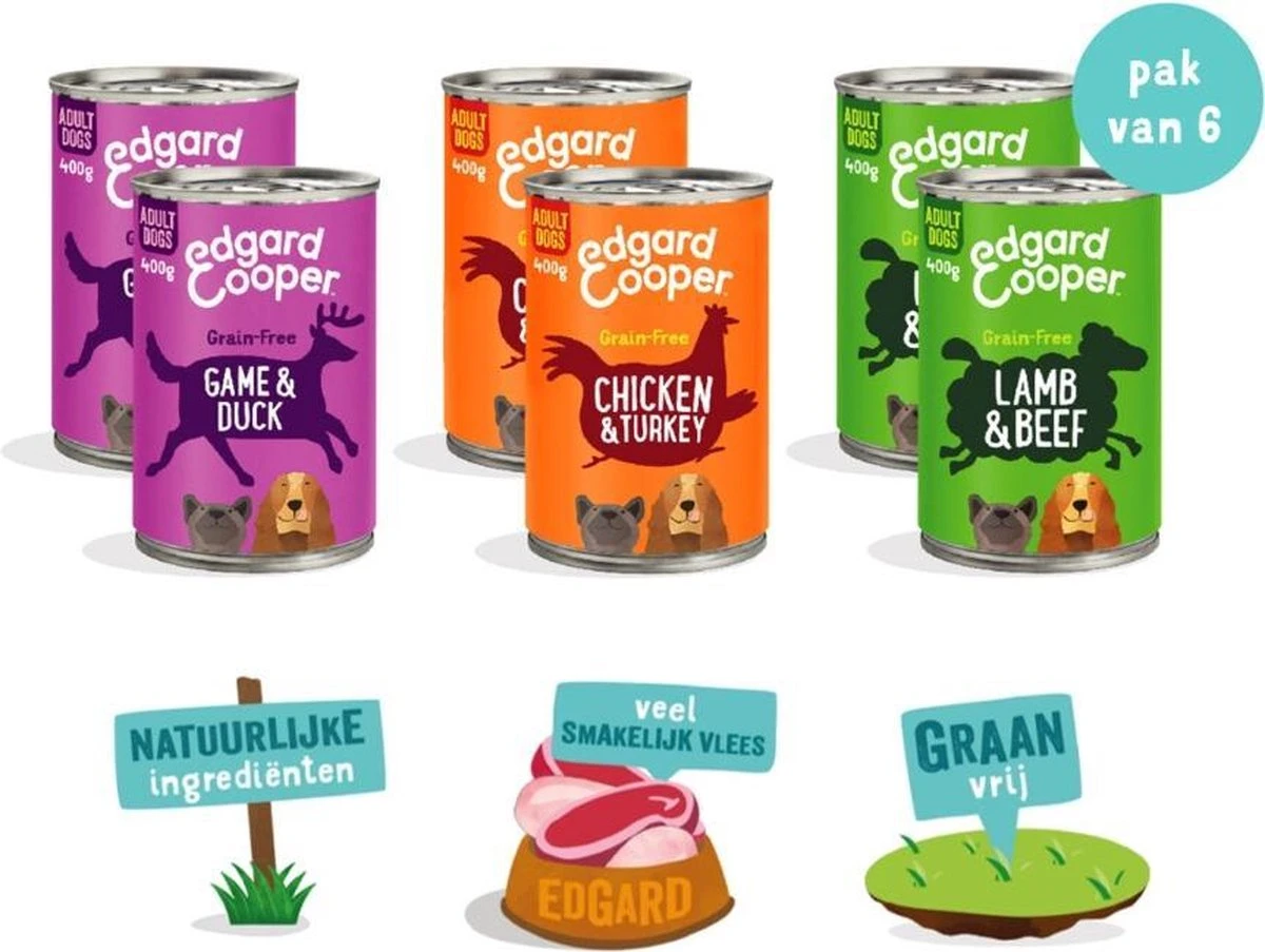 Edgard & Cooper Hondenvoer Multipack Kip - Wild - Lam 6 X 400 Gr 4 Edgard & Cooper Hondenvoer Multipack Kip - Wild - Lam 6 X 400 Gr - Afbeelding 2