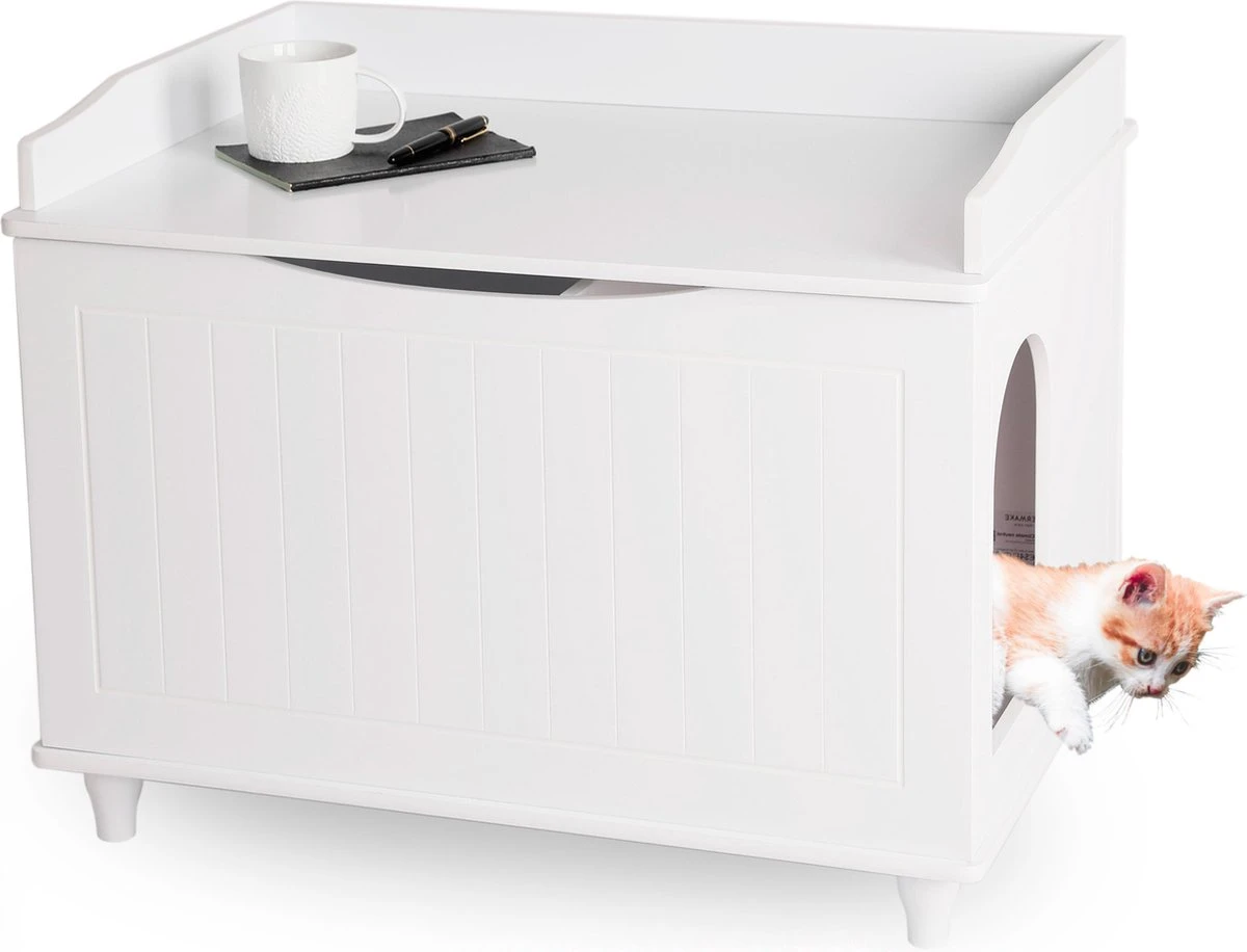 WONDERMAKE® Grote Kattenkast Houten Voor Kattenbak-box Kattentoilet, XL-kattenbak Dressoir Kastje, Designer Kattenhuis Met Kattenhol Kattenmand, Kasten Kast Voor Badkamer, 73,5 X 51,5 X 57 Cm, Wit 3 WONDERMAKE® Grote Kattenkast Houten Voor Kattenbak-box Kattentoilet, XL-kattenbak Dressoir Kastje, Designer Kattenhuis Met Kattenhol Kattenmand, Kasten Kast Voor Badkamer, 73,5 X 51,5 X 57 Cm, Wit