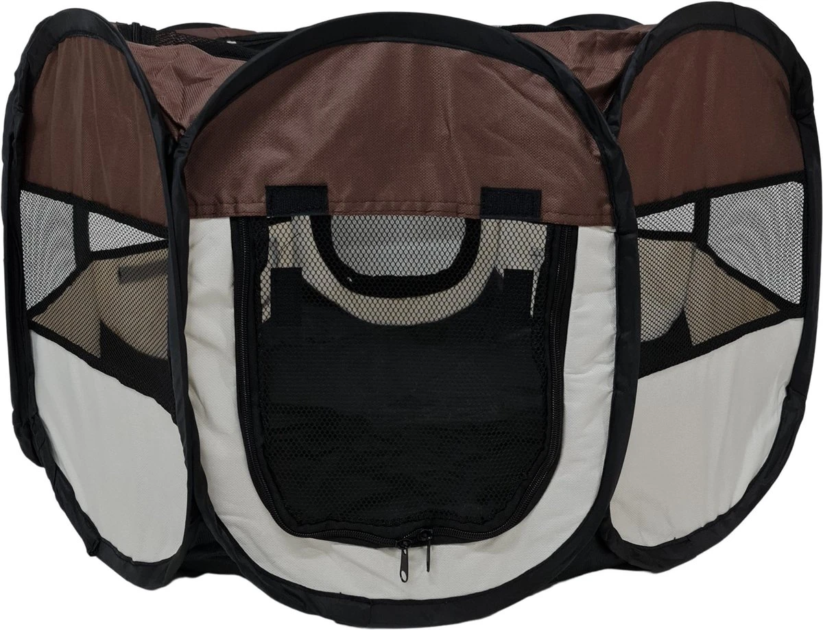 Dailyibed Opvouwbare Puppyren - Bruin - 115x115x58 Cm - Incl. Draagtas - Incl. Voederbak 3 Dailyibed Opvouwbare Puppyren - Bruin - 115x115x58 Cm - Incl. Draagtas - Incl. Voederbak