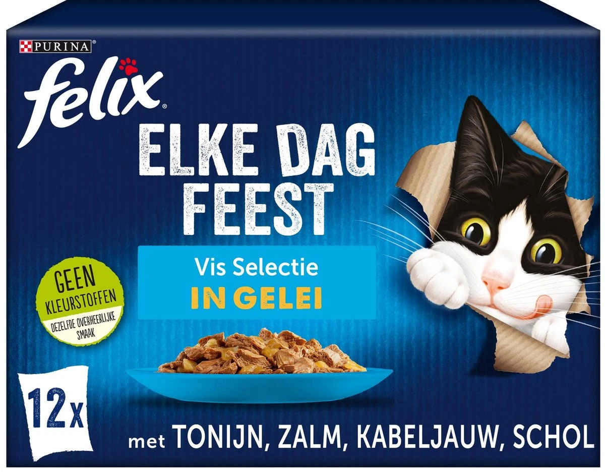 Felix Elke Dag Feest Vis Selectie In Gelei - Katten Natvoer - 4x12x85 Gr 4 Felix Elke Dag Feest Vis Selectie In Gelei - Katten Natvoer - 4x12x85 Gr - Afbeelding 2