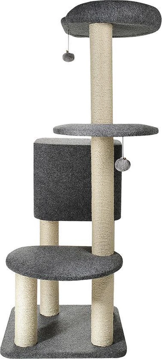 Krabpaal Kat Grijs - Kattenspeeltjes - Krabpalen - 50 X 50 X 140 Cm - 3 Verdiepingen - Sisal Touw - Kattenboom 5 Krabpaal Kat Grijs - Kattenspeeltjes - Krabpalen - 50 X 50 X 140 Cm - 3 Verdiepingen - Sisal Touw - Kattenboom - Afbeelding 3