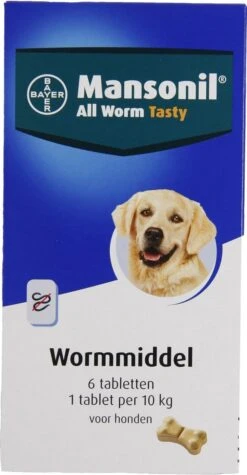Mansonil All Worm Dog Tasty Ontwormingsmiddel (S/M Vanaf 2.5kg) - 6 Tabletten -Huisdier Verkoop 624x1200