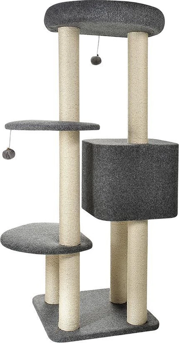 Krabpaal Kat Grijs - Kattenspeeltjes - Krabpalen - 50 X 50 X 140 Cm - 3 Verdiepingen - Sisal Touw - Kattenboom 4 Krabpaal Kat Grijs - Kattenspeeltjes - Krabpalen - 50 X 50 X 140 Cm - 3 Verdiepingen - Sisal Touw - Kattenboom - Afbeelding 2