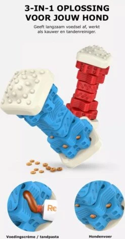 3-in-1 Hondenkauwbot - Gebitsverzorging - IQ Training - Voedsel Afgifte Functie - Geometrisch Ontwerp - Duurzaam & Milieuvriendelijk - Kauwbot - Honden - Hondenbot - Rood -Huisdier Verkoop 631x1200 1