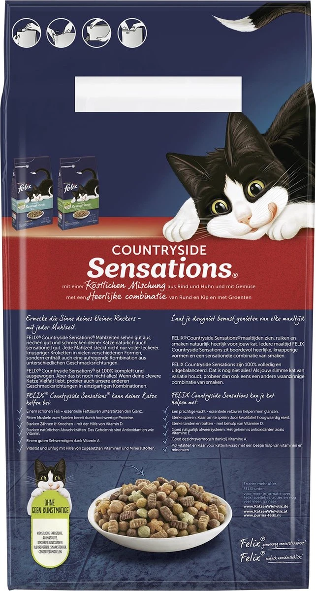 Felix Meaty Sensations - Katten Droogvoer - Rund, Kip & Groenten - 4kg 4 Felix Meaty Sensations - Katten Droogvoer - Rund, Kip & Groenten - 4kg - Afbeelding 2