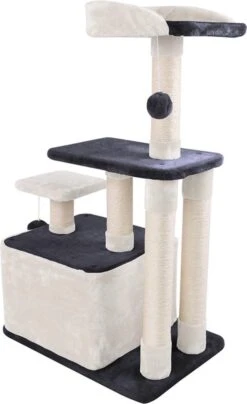 Merkloos MC Star Krabpaal 100cm Met Schraper Meerdere Platforms, Tweedeurs Kattengrotten, Speelgoedballen Met Bellen, Krabbed Natuurlijk Sisal Katten Spelletjes - Grijs&Beige, 100cm -Huisdier Verkoop 734x1200 3