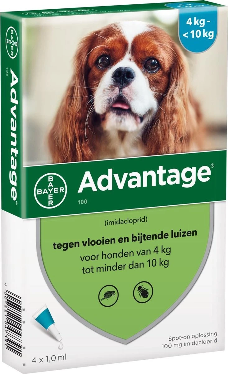 Bayer Advantage 100 Hond 4-10 Kg - 4 Pipetten à 1,0 Ml 4 Bayer Advantage 100 Hond 4-10 Kg - 4 Pipetten à 1,0 Ml - Afbeelding 2