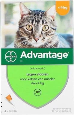 Bayer Advantage 40 Kat 4 Pip - Anti Vlooienmiddel - 2 X 0.4 Ml - 0 - 4 Kg -Huisdier Verkoop 771x1200 1