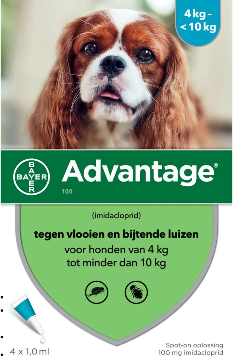 Bayer Advantage 100 Hond 4-10 Kg - 4 Pipetten à 1,0 Ml 3 Bayer Advantage 100 Hond 4-10 Kg - 4 Pipetten à 1,0 Ml