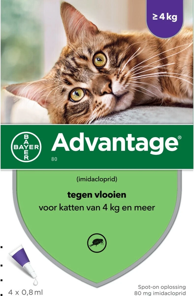 Bayer Anti Vlooienmiddel Advantage 80 > 4 Kg - 4 X 0,8 Ml 3 Bayer Anti Vlooienmiddel Advantage 80 > 4 Kg - 4 X 0,8 Ml