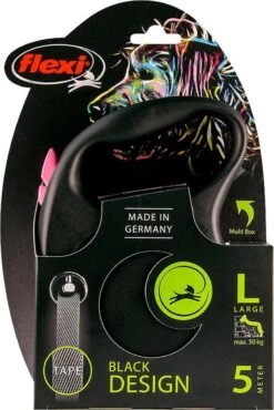 Hondenriem - Looplijn - FLEXI Rollijn BLACK DESIGN TAPE - L - ROZE - 5 Meter -Huisdier Verkoop 802x1200