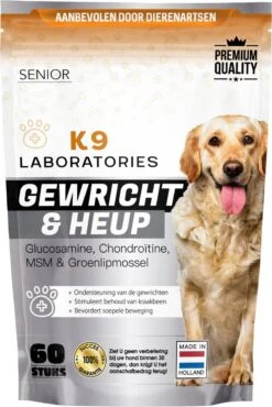 K9 Laboratories Gewricht & Heup Senior - 60 Stuks - Voor Oude Honden - Collageen - Glucosamine - Spirulina - Groenlipmossel
