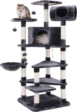 XXL Luxe Katten Krappaal Met Hangmat & Kattenhuisjes - Activity Center - Grote Krappaal Klimpaal - 165 CM Hoog - Grijs/Zwart -Huisdier Verkoop 833x1200 8