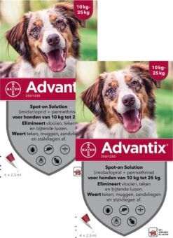 Bayer Advantix Vlooien & Teken Pipetten - Hond 10 Tot 25kg - 2 X 4 Stuks