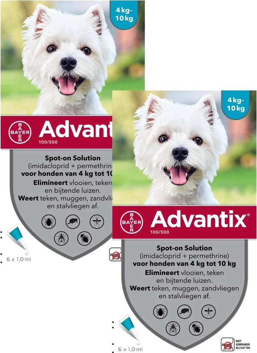 Bayer Advantix Vlooien & Teken Pipetten - Hond 4 Tot 10kg - 2 X 6 Stuks 5 Bayer Advantix Vlooien & Teken Pipetten - Hond 4 Tot 10kg - 2 X 6 Stuks - Afbeelding 3