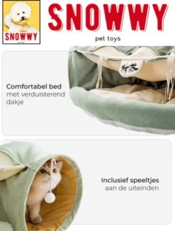 SNOWWY - Kattentunnel Met Kattenmand In één - Origineel En Uniek Design - Kattenhuis - Kattenhuis - Kat Kussen - Kattenbed - Matcha Groen -Huisdier Verkoop 910x1200 3