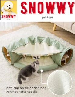 SNOWWY - Kattentunnel Met Kattenmand In één - Origineel En Uniek Design - Kattenhuis - Kattenhuis - Kat Kussen - Kattenbed - Matcha Groen -Huisdier Verkoop 932x1200 5