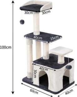 Merkloos MC Star Krabpaal 100cm Met Schraper Meerdere Platforms, Tweedeurs Kattengrotten, Speelgoedballen Met Bellen, Krabbed Natuurlijk Sisal Katten Spelletjes - Grijs&Beige, 100cm -Huisdier Verkoop 954x1200 5