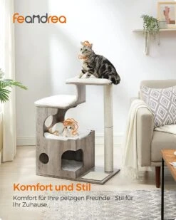 Songmics Krabpaal 86 Cm, Middelgrote Kattenkrabpaal Met 3 Ligvlakken En Grot, Kattenboom Van MDF Met Houtfineer, Sisalstam, Wasbare Kussens Van Pluche, Grijs-wit PCT070G01 -Huisdier Verkoop 960x1200 17