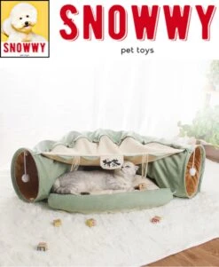 SNOWWY - Kattentunnel Met Kattenmand In één - Origineel En Uniek Design - Kattenhuis - Kattenhuis - Kat Kussen - Kattenbed - Matcha Groen